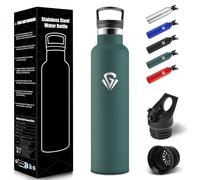HoneyHolly Drinking Bottle 1 L, BPA-Free, Stainless Steel Water Bottle, Leak-Proof Insulated Flask, Double Walled, Drinking Bottle with Straw, Insulated Bottle for Office, Gym, Camping - Army Green