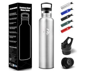 HoneyHolly Drinking Bottle 1 L, BPA-Free, Stainless Steel Water Bottle, Leak-Proof Insulated Flask, Double Walled, Drinking Bottle with Straw, Insulated Bottle for Office, Gym, Camping - Stainless
