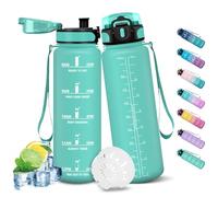 HoneyHolly Drinking Bottle 1 Litre, Leak-proof with Time Marking, Sports Water Bottle with Filter, Suitable for Carbonated Drinks, Water Bottle for Bike, Outdoor, Yoga, Fitness