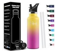 HoneyHolly Drinking Bottle - 750ml - Stainless Steel Water Bottle with Reusable Straw (2 Caps), Leak-Proof and Vacuum-Insulated, Suitable for Carbonic Acid, BPA Free, Ideal for Sports & Outdoor