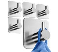 HoneyHolly Towel Holder Without Drilling, Pack of 5, Self-Adhesive Hooks, Stainless Steel Adhesive Hooks, Extra Strong, Versatile Hooks, Self-Adhesive for Kitchen, Bathroom, Cabinets, Office, Doors