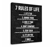 HoneyKICK 7 Rules of Life Canvas Wall Art - 12.5x15 Framed Motivational Canvas - Black and White Inspirational Wall Decor for Office, Bedroom, Living Room Wall Art for Adults