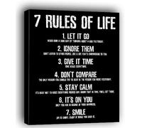 HoneyKICK 7 Rules of Life Motivational wall Canvas, 12.5" W x 15" H Black and White Inspirational Wall Decor for Office, Classroom, Bedroom, Dorm, Ready to Hang (Framed Canvas)