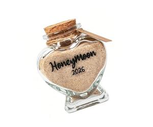 Honeymoon Sand Keepsakes Jar Engagement Gift, Wedding, Bridal Shower, Romantics Honeymoon for Newlywed Couple Heart Shape Glass Jar with Corks