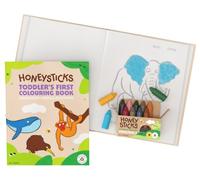 Honeysticks 100% Natural Beeswax Crayons (12 Pack) & Colouring Book Set | Large, Easy to Hold, Non Toxic Crayons PLUS a Premium Quality Bound Colouring Book, Wonderful Gift for Toddlers