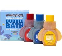 Honeysticks Kids Bubble Bath 3 Pk (Blue, Red, Yellow): Non-Toxic, Plant Based, Non Irritating - Changes Water Colour and Creates Super Foaming Bath Bubbles - Safe for Toddlers 1-3, Kids 4-8, Bath Toys