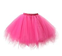 Honeystore Women's Short Vintage Ballet Bubble Puffy Tutu Petticoat Skirt Fuschia