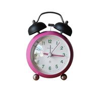 HoneyTime 4" Twin Bell Bedside Alarm Clock, Clashing Colour Deisgn, Curved Front Glass, Silent Analog Quartz, Loud Alarm for Heavy Sleepers, Battery Operated Light (Rose Red)
