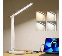 Honeywell Desk Lamp for Home Office, Dimmable LED Desk Light with USB C Dual Charging, 4 Modes Brightness Touch Lamp with Timer, Eye Caring Foldable Reading Light, Table Lamp for Study Nightstand