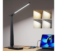 Honeywell Desk Lamp for Home Office, Dimmable LED Desk Light with USB C Dual Charging, 4 Modes Brightness Touch Lamp with Timer, Eye Caring Foldable Reading Light, Table Lamp for Study Nightstand