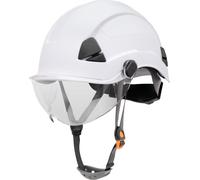 Honeywell Fibre Metal Safety Helmet with Visor, Hard Hat for Construction, Non-Vented, 4-point buckle chinstrap, 6-point ratchet suspension, Resistant to extreme temperatures, White, FSH10001E