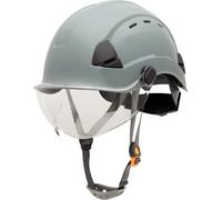 Honeywell Fibre Metal Safety Helmet with Visor, Hard Hat for Construction, Vented, 4-point buckle chinstrap, 6-point ratchet suspension, Resistant to extreme temperatures, Grey, FSH11009E