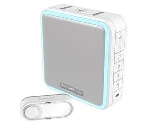 Honeywell Home Wireless Doorbell - Battery Operated with Halo Light, Sleep Mode & 200m Range - Horizontal Compact Portable Doorbell with LED Alerts with ActivLink® - White (DC915N)