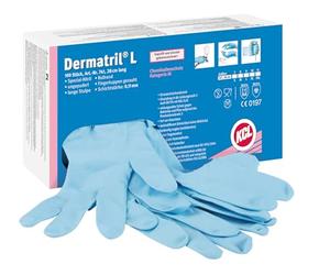 Honeywell KCL Dermatril® L 741 Disposable Ambidextrous Gloves, Nitrile, Waterproof, Powderfree, Suitable for Food/Chemical Industries, Blue, Size 8, 074108081C (Box of 100 pieces)