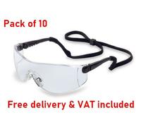 Honeywell Op-Tema Clear Safety Glasses Black Frame with Lanyard Pack of 10