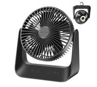 HONEYYEAR Portable Desk Fan with Temperature control mode, 5000mAh 30H Max Coolling, 6 inch USB Fan Silent Powerful Wind Up To 6m/s, Mini Desktop Fans with Light & Hook for Bedroom Office Home Travel