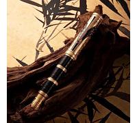 HONG DIAN D5 Qin Dynasty Fountain Pen Black Gold, Extra Fine Nib Piston Filling Pen, Retro Chinese Totem Engraving Smooth Writing Pen with Pen Box Set