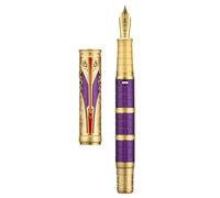 HONG DIAN D5 Qin Dynasty Fountain Pen Purple Gold, Extra Fine Nib Piston Filling Pen, Retro Chinese Totem Engraving Smooth Writing Pen with Pen Box Set