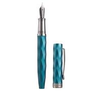 HONG DIAN Hongdian N11 Fountain Pen, Titanium-Coated Black Extra Fine Soft Nib, Peacock Blue & Lozenge Geometric Design with Metal Case Set