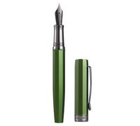 HONG DIAN Hongdian N11 Fountain Pen, Titanium-Coated Black Fine Soft Nib, Grass Green & Octagonal Geometric Design with Metal Case Set