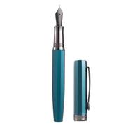 HONG DIAN Hongdian N11 Fountain Pen, Titanium-Coated Black Fine Soft Nib, Peacock Blue & Octagonal Geometric Design with Metal Case Set