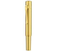 HONG DIAN M2 Mini Brass Fountain Pen with Extra Fine Soft Golden Nib, Sleek Shape Short Pocket Travel Pen (Glossy Brass)