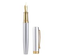 Hong Dian N11 Fountain Pen, Gold Silver Platinum-Coated Fine Nib and Octagonal Geometric Design with Metal Case
