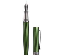 HONG DIAN N11 Fountain Pen, Titanium-Coated Black Extra Fine Soft Nib, Grass Green & Twill Geometric Design with Metal Case Set