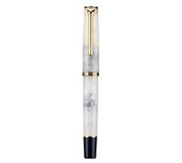 HONG DIAN N12 Piston Extra Fine Fountain Pen - Soft Nib - Acrylic White Marble and Classic Streamlined Design with Metal Case