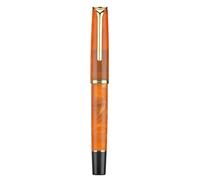 HONG DIAN N12 Piston Fountain Pen Extra Fine Soft Nib, Light Orange Acrylic & Classic Streamlined Design with Metal Case Set