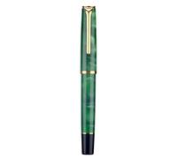 HONG DIAN N12 Piston Fountain Pen - Soft Fine Nib - Grass Green Acrylic and Classic Streamlined Design with Metal Case