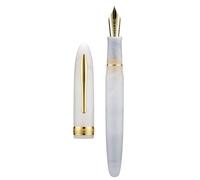 Hong Dian N9 Fountain Pen, Long Leaf Medium Point Gold Ornaments, Jade White and Acrylic Design with Converter and Metal Feather Box Set