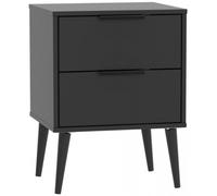 Hong Kong Black 2 Drawer Bedside Cabinet with Wooden Legs