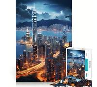 Hong Kong China Skyline Jigsaw Puzzles 1000 Pieces Mental Sharp Tight Connection Home Activity Xmas Surprise (38x26cm)