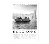 Hong Kong - China Travel Poster, Black & White Print, City Landmark. Modern Home Wall Decor For Living Room Bedroom, Archival Matte, A4 (Print Only) - 29.7x21cm