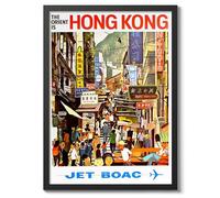 Hong Kong, China Vintage Travel Poster, Retro Tourism Print, Popular Attractions Around The World, Postcard Home Decor, Archival Matte, A1 (Black Frame) - 84.1x59.4cm
