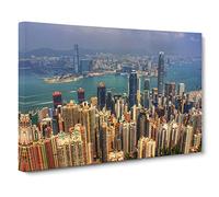 Hong Kong City Skyline China No.2 Canvas Print | Gallery Wrapped 30mm Frame Wall Art | 24x16 inches | Ready to Hang | Modern Cityscape Picture | Living Room Bedroom Lounge Office