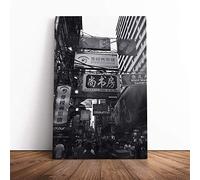 Hong Kong City Skyline China No.3 | Canvas Wall Art Print | Framed & Ready to Hang Picture | Modern Home Decor for Living Room, Bedroom, Kitchen or Office | 20x14 Inches