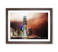 Hong Kong City Skyline China No.4 Modern Framed Print | A2 Walnut Framed Wall Art | Ready to Hang | Modern Cityscape Picture | Living Room Bedroom Lounge Office