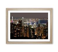 Hong Kong City Skyline No.1 Modern Framed Print | A4 Oak Framed Wall Art | Ready to Hang | Modern Cityscape Picture | Living Room Bedroom Lounge Office