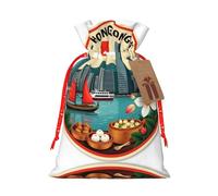 Hong Kong Cityscape Drawstring Gift Bags Small Item Treats Wrapping Storage Bags Christmas Birthday Party Holiday