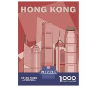 Hong Kong Cityscape Illustration 1000 Piece Jigsaw Puzzle, Historic Square Architecture, Weekend Hobby, Matte Printed Jigsaw, Family Night Game for Families, 38x26cm/1000pcs
