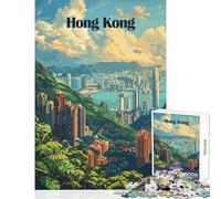Hong Kong Cityscape Illustration for Adults 1000 Piece Puzzle Train Logical Thinking And Problem-solving Relaxing Stress Free Enjoyment (38x52cm)