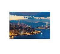 Hong Kong Cityscape Night View Wall Art Skyline Harbor Poster Print for Modern Living Room Bedroom Or Office Decor Gift 24x36inch(60x90cm) Unframed