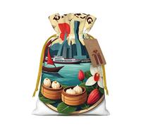 Hong Kong Cityscape With Boat Drawstring Gift Bags Small Item Treats Wrapping Storage Bags Christmas Birthday Party Holiday