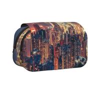 Hong Kong Double Layer Flip-Top Pencil Case,Large Capacity 50 Pens Organizer, Durable Polyester Stationery Holder for School, Art Travel (All-Over Print)