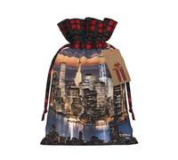 (Hong Kong) Drawstring Gift Bags with Tag Plaid Candy Bags for Holiday Christmas Party Supplies M