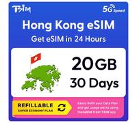 Hong Kong eSIM | 20GB Super Saver Refillable Plan! QR Code Sent via Email in 24Hrs - Scan & Use Immediately | Auto Activating 30 Day Validity | 5G Speed + Hotspot | Data-Only No Phone Number