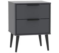 Hong Kong Graphite 2 Drawer Bedside Cabinet with Wooden Legs