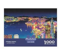 Hong Kong Harbor Jigsaw Puzzles Puzzle for Adults Kids. 1000 Piece Lit Cityscape Whimsical Challenge Toy Educational Games Home Decoration for Educational Games Gifts 52x38cm/1000pcs